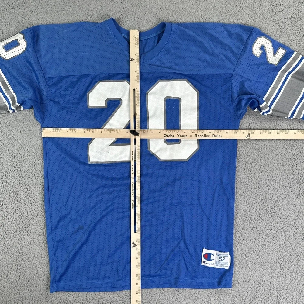 VTG Champion Detroit Lions Barry Sanders Football Jersey Men 52 Blue Made in USA - Picture 3 of 16